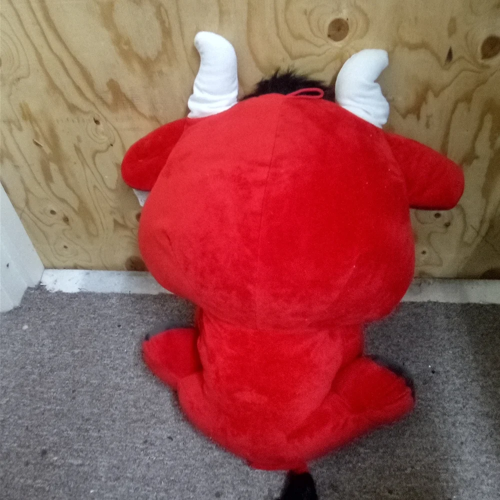 Adorable Red and Black Stuffed Bull Toy
